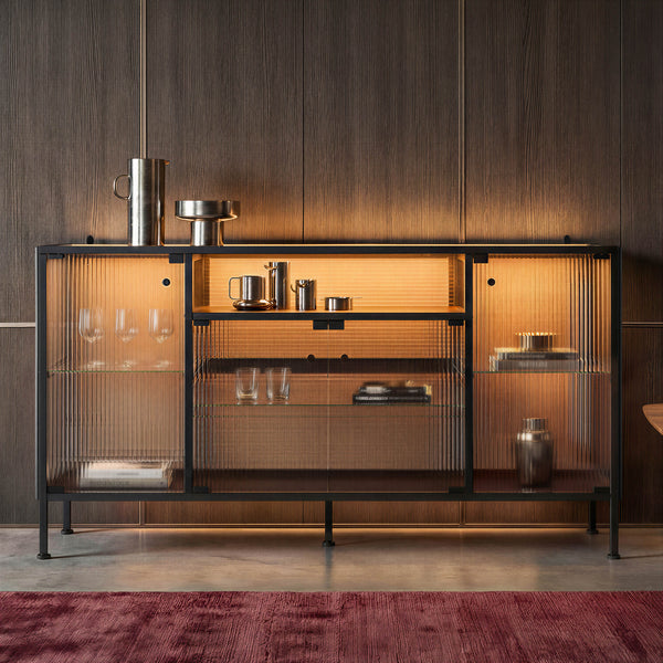 Display Cabinet with LED Lighting and Open Shelving
