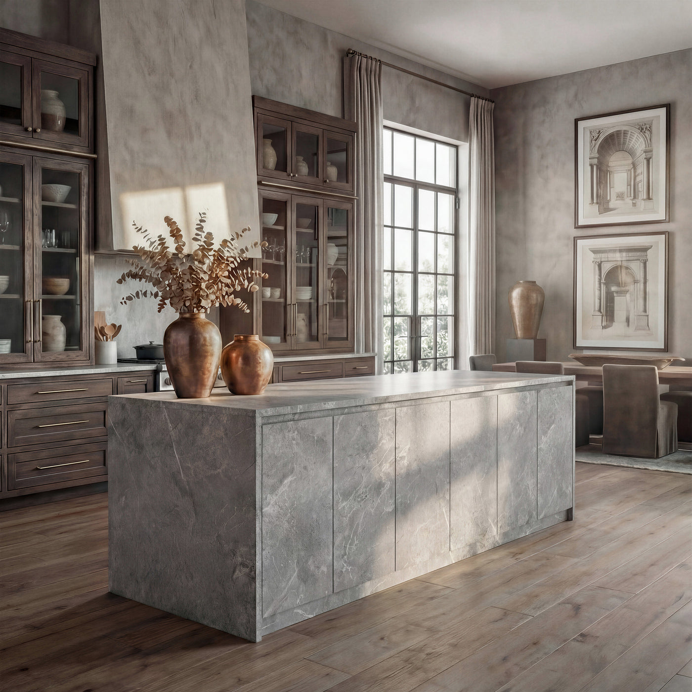 6-Door Kitchen Island with Storage and Seating Space