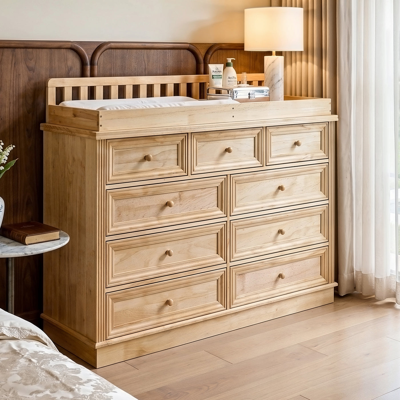 Solid Wood Changing Table with Drawers and Round Knob Handles