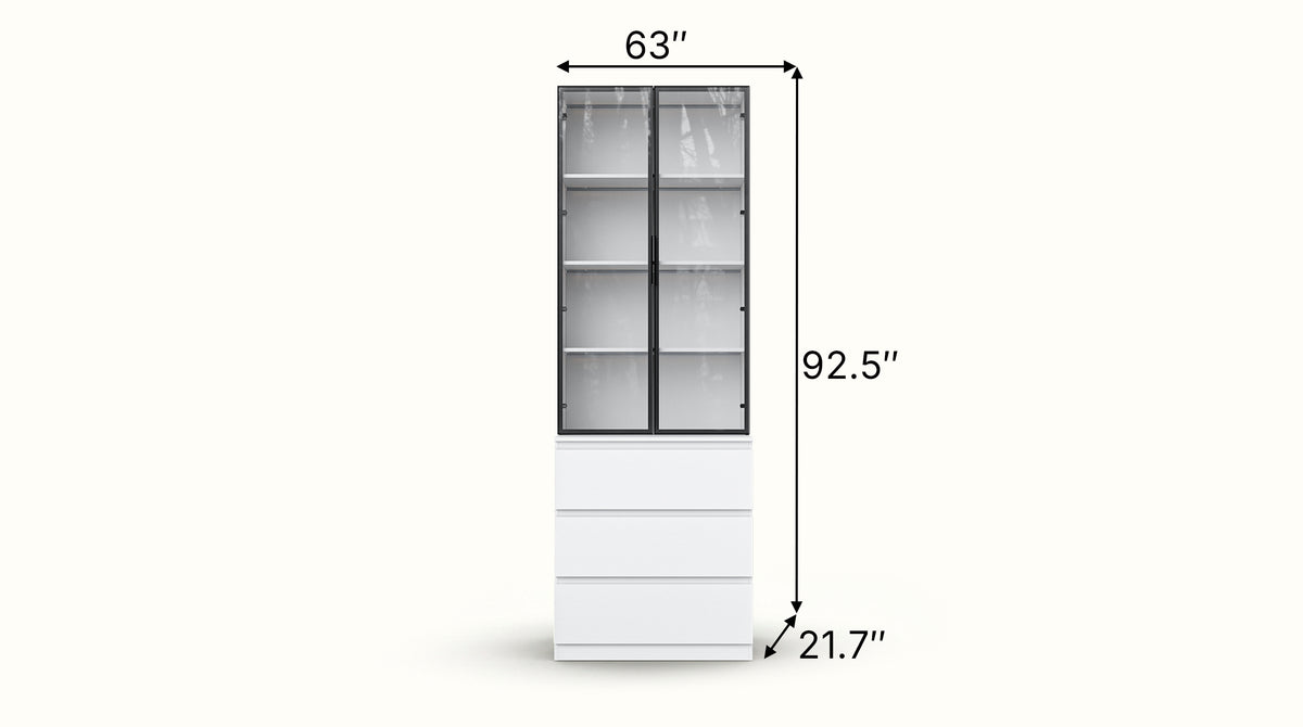 Pantry Cabinet with Glass Doors and LED Lighting