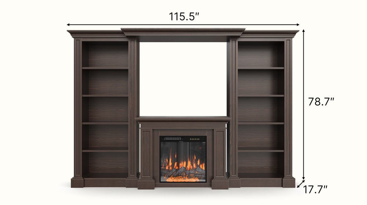 Traditional Entertainment Center with Built-In Electric Fireplace and Bookshelves
