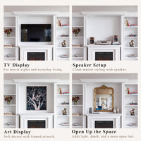 Traditional Entertainment Center with Built-In Electric Fireplace and Bookshelves-White