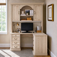 L-Shaped Executive Desk with Storage - Natural Oak