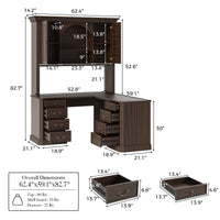 L-Shaped Executive Desk with Storage - Walnut Brown