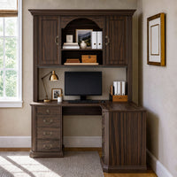 L-Shaped Executive Desk with Storage - Walnut Brown