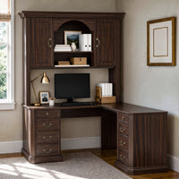 L-Shaped Executive Desk with Storage - Walnut Brown