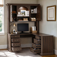 L-Shaped Executive Desk with Storage - Walnut Brown
