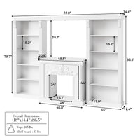 White Entertainment Center with 5-Tier Bookcases and Built-In Lighting