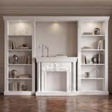 White Entertainment Center with 5-Tier Bookcases and Built-In Lighting