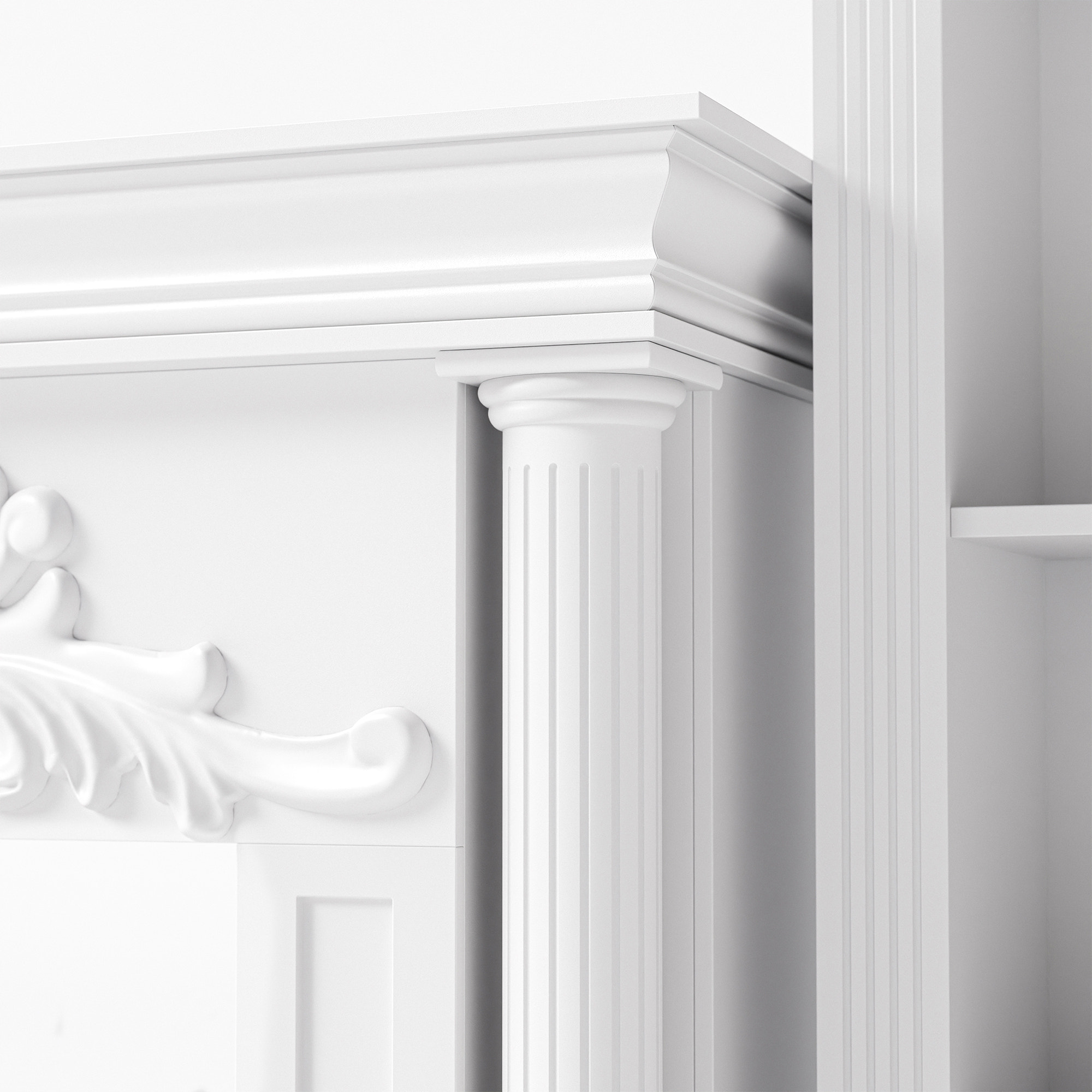 White Entertainment Center with 5-Tier Bookcases and Built-In Lighting
