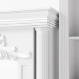 White Entertainment Center with 5-Tier Bookcases and Built-In Lighting