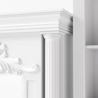 White Entertainment Center with 5-Tier Bookcases and Built-In Lighting