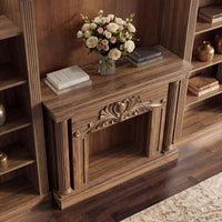 Walnut Entertainment Center with 5-Tier Bookcases and Built-In Lighting