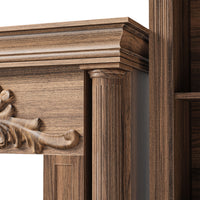 Walnut Entertainment Center with 5-Tier Bookcases and Built-In Lighting