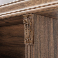 Walnut Entertainment Center with 5-Tier Bookcases and Built-In Lighting