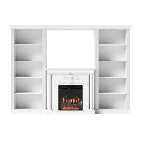 White Entertainment Center with Built-In Electric Fireplace and 5-Tier Bookcases