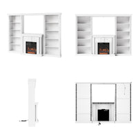 White Entertainment Center with Built-In Electric Fireplace and 5-Tier Bookcases
