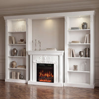 White Entertainment Center with Built-In Electric Fireplace and 5-Tier Bookcases