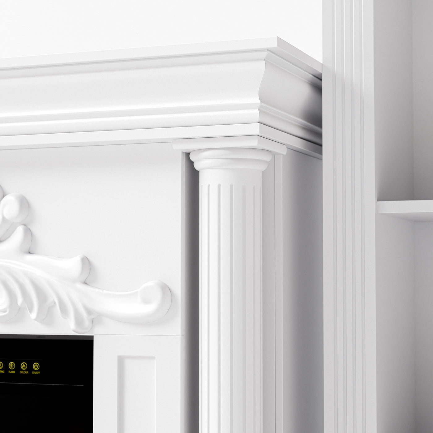 White Entertainment Center with Built-In Electric Fireplace and 5-Tier Bookcases