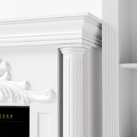 White Entertainment Center with Built-In Electric Fireplace and 5-Tier Bookcases