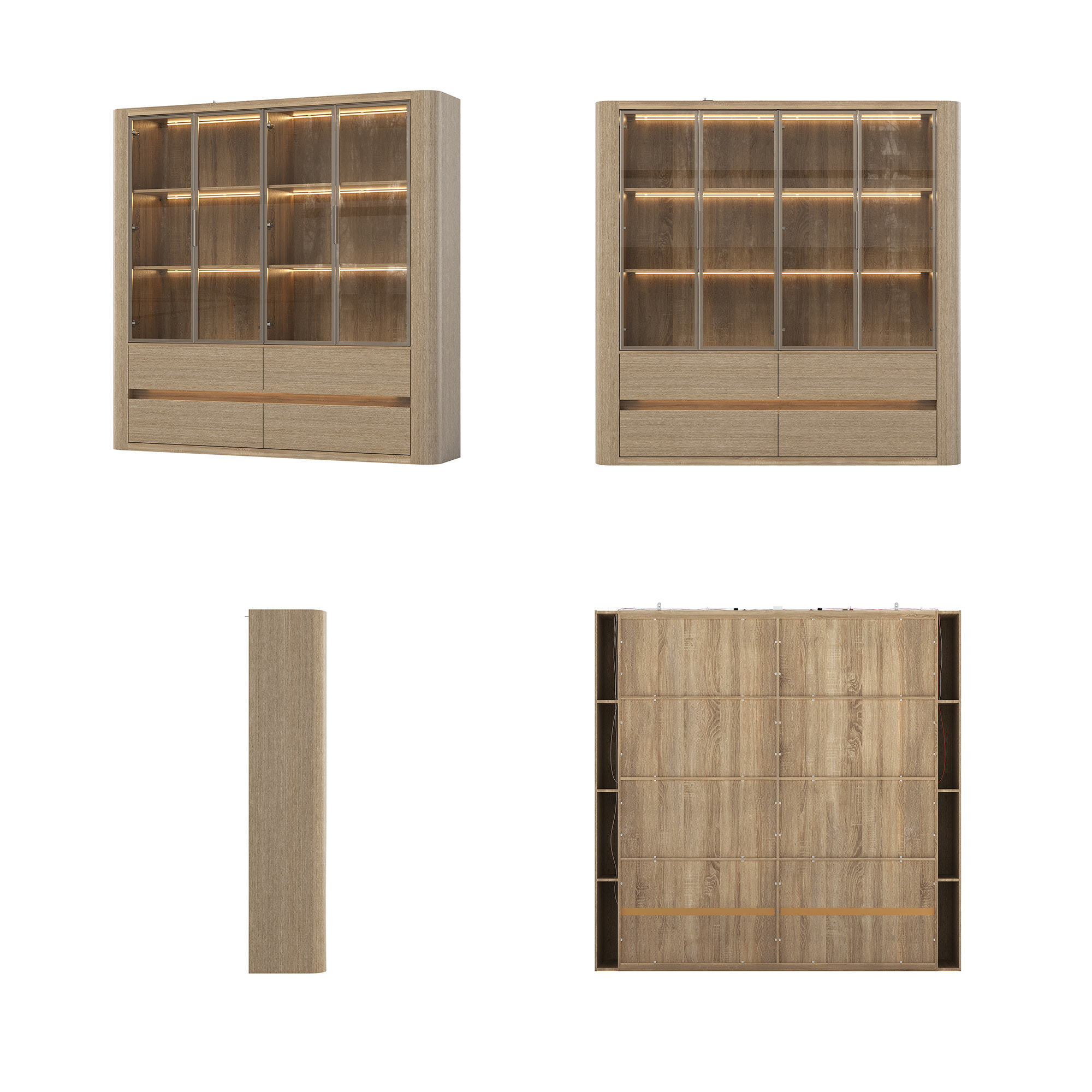 Curved Glass Display Cabinet with LED Light