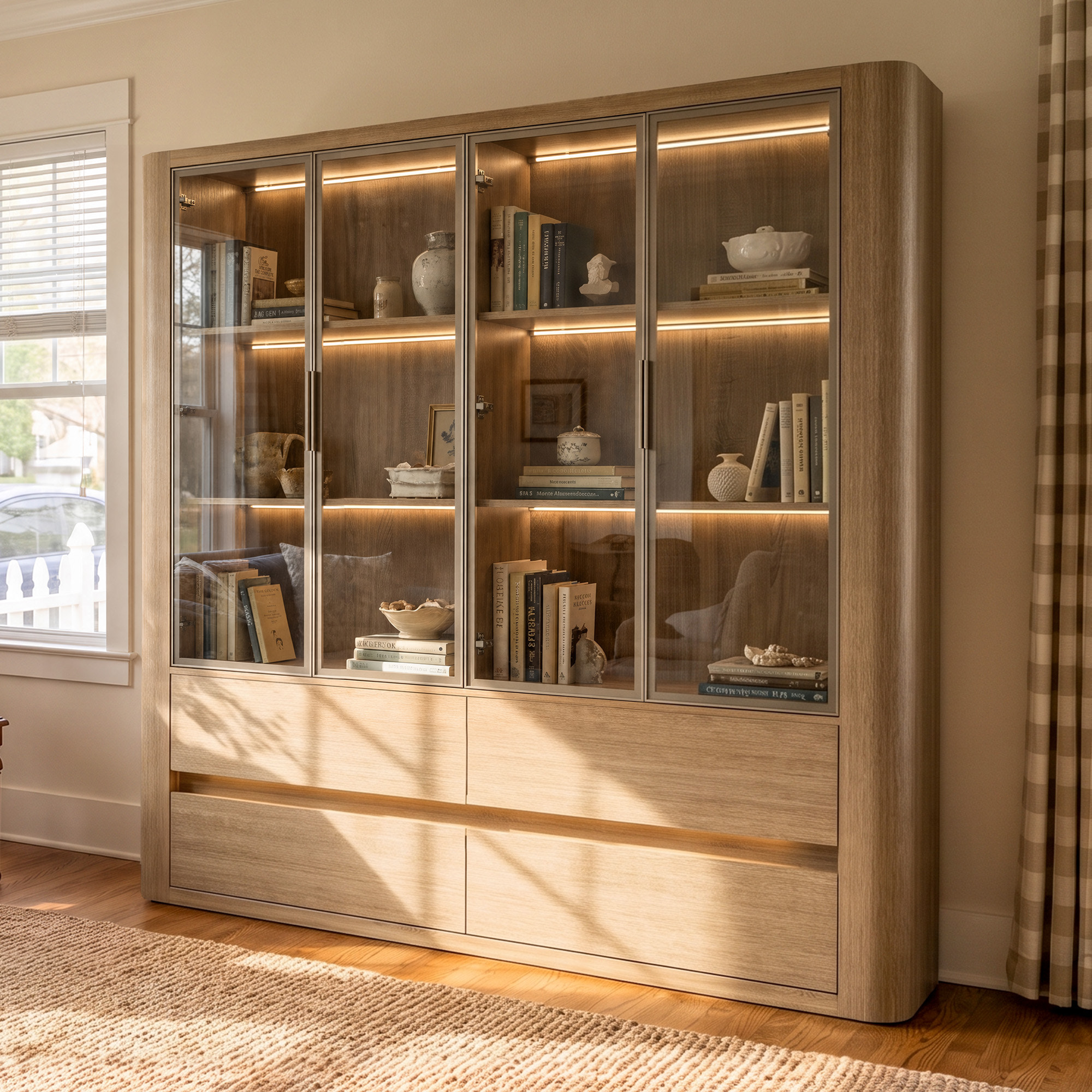 Curved Glass Display Cabinet with LED Light