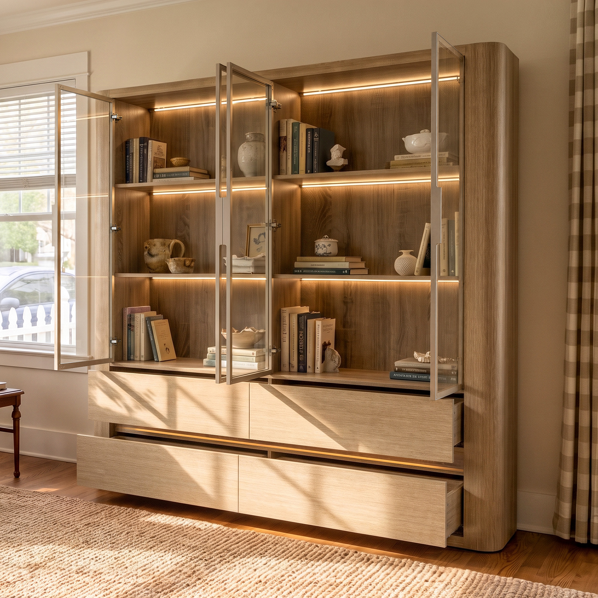 Curved Glass Display Cabinet with LED Light