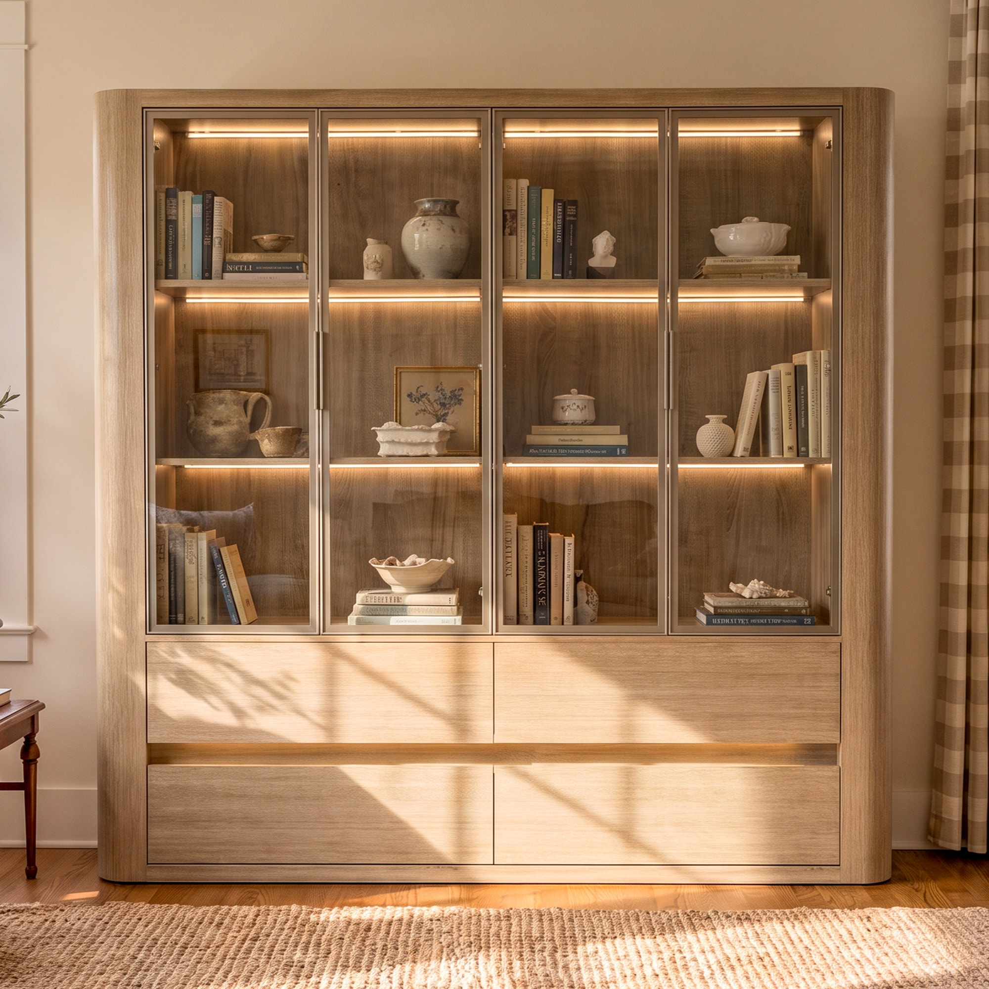 Curved Glass Display Cabinet with LED Light