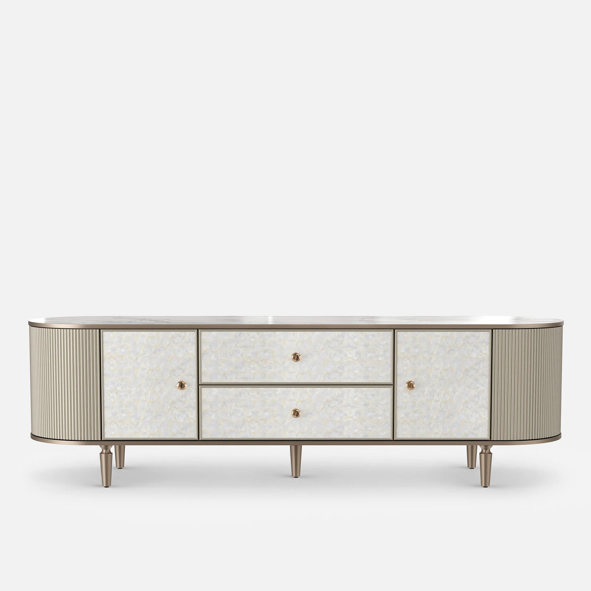 Nacre TV Stand with Mother-of-Pearl Fronts and Marble-Style Top