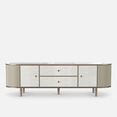 Nacre TV Stand with Mother-of-Pearl Fronts and Marble-Style Top