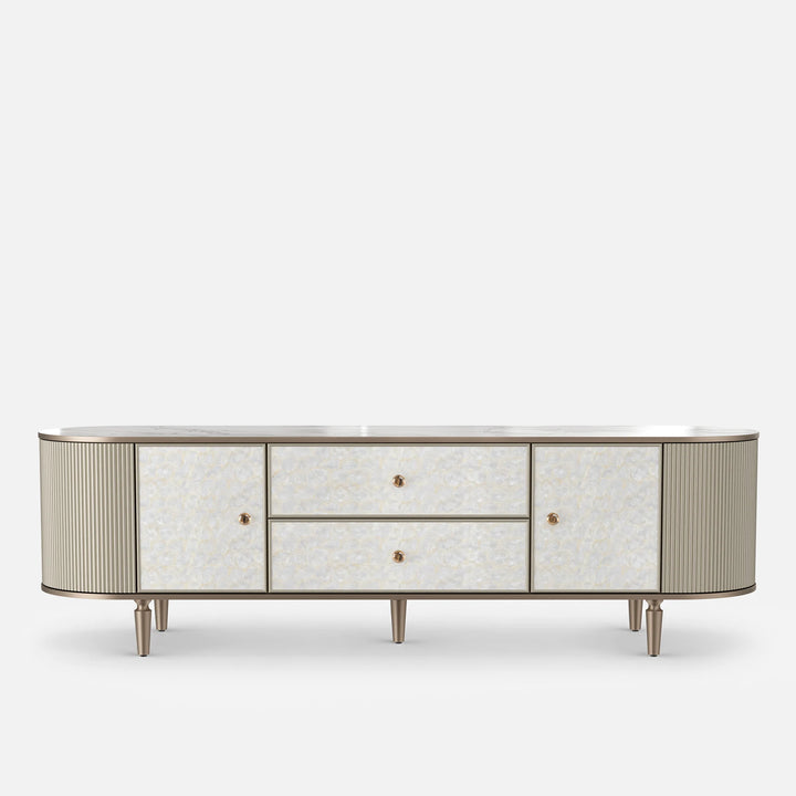 Nacre TV Stand with Mother-of-Pearl Fronts and Marble-Style Top