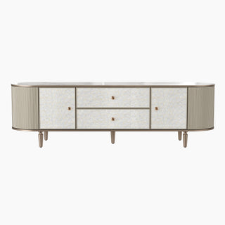 Nacre TV Stand with Mother-of-Pearl Fronts and Marble-Style Top