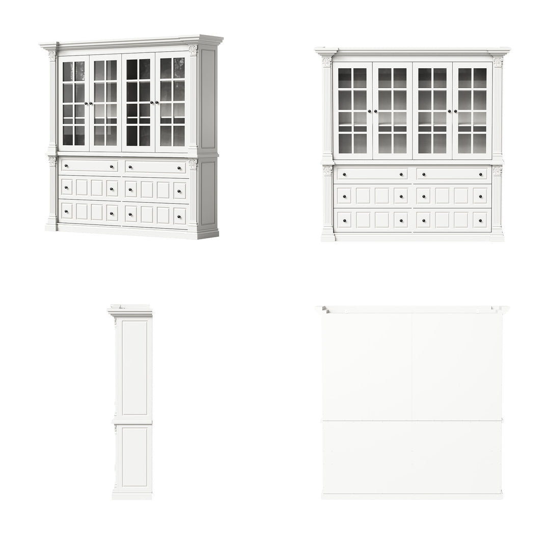 75'' 6-Drawer Symmetric Bookcase With Glass Doors
