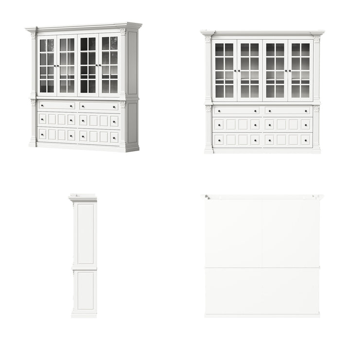 75'' 6-Drawer Symmetric Bookcase With Glass Doors