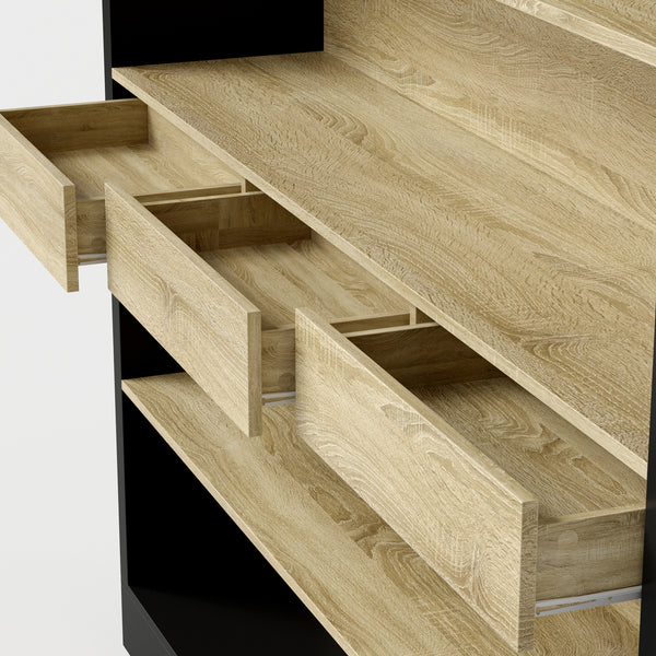 Bookcase and Display Cabinet with 5 Shelves and 3 Drawers