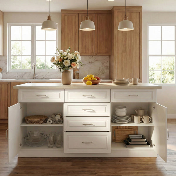 Modern Kitchen Island with Built-In Power Outlet and Dual-Level Tabletop