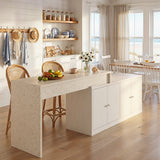 Modern Double-Sided Kitchen Island with Pull-Out Tabletop and Open Shelving