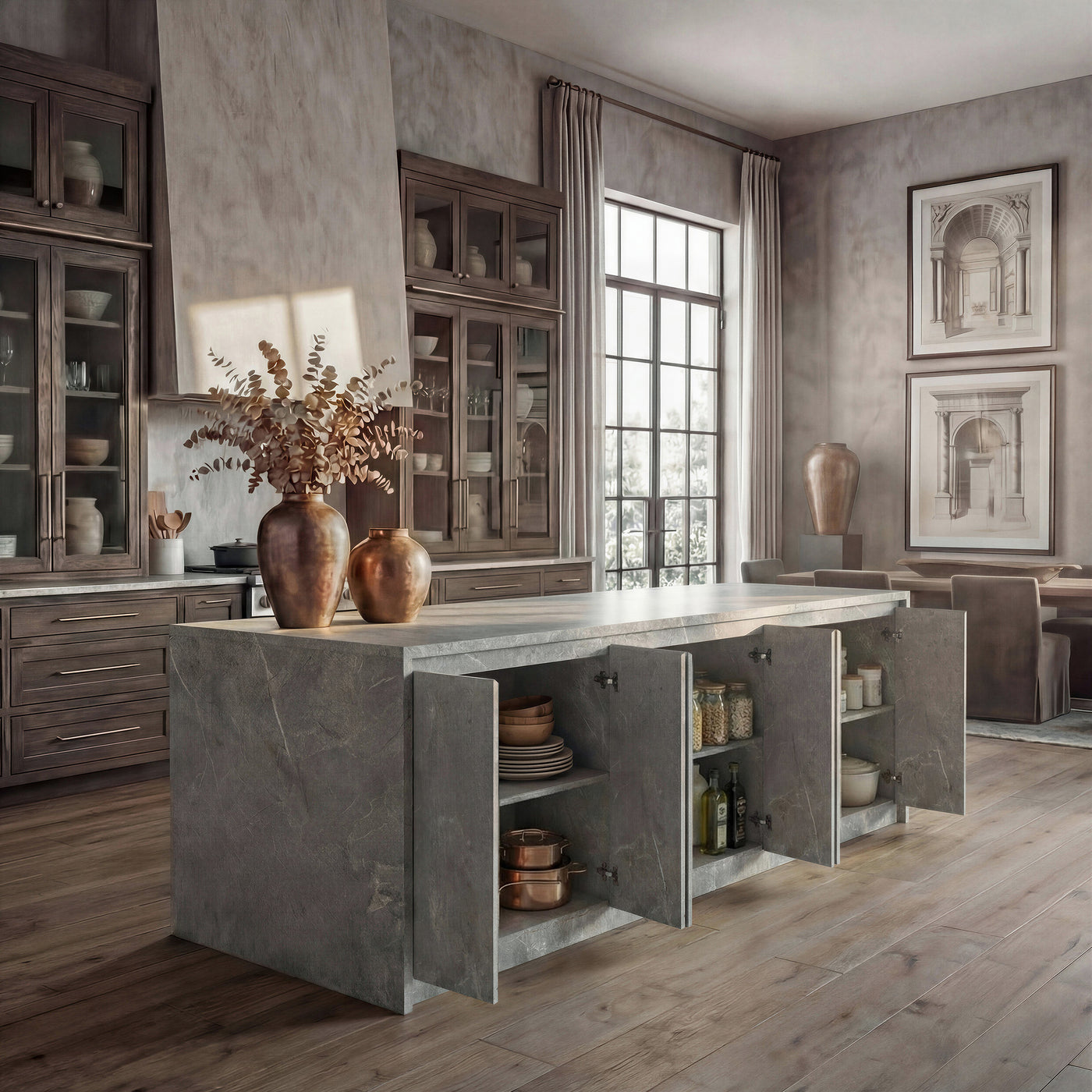 6-Door Kitchen Island with Storage and Seating Space