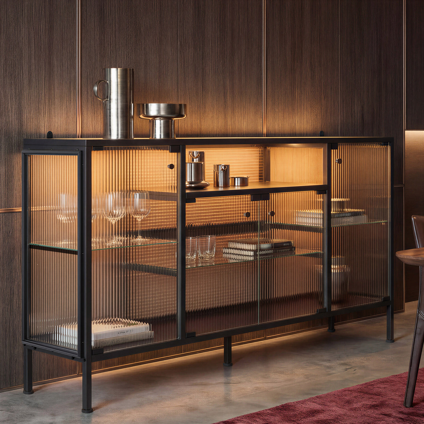Display Cabinet with LED Lighting and Open Shelving