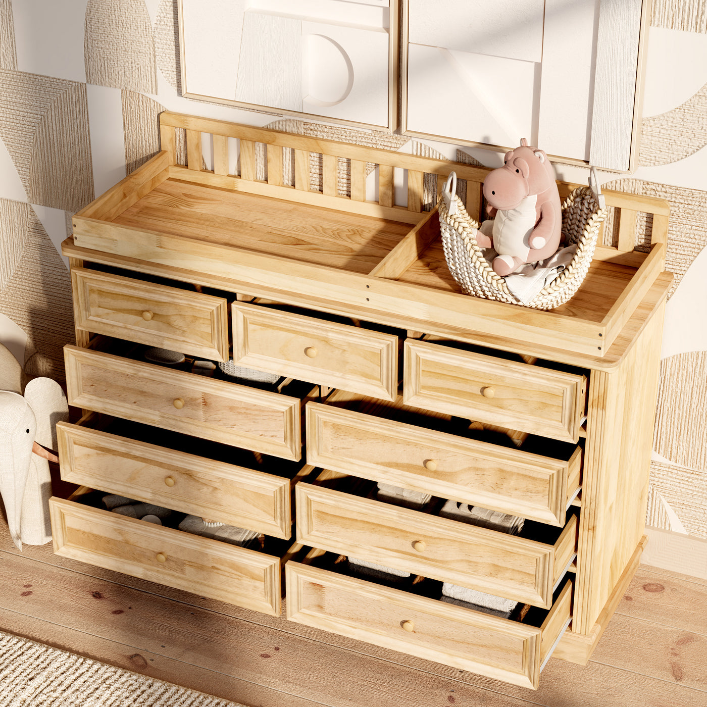 Solid Wood Changing Table with Drawers and Round Knob Handles