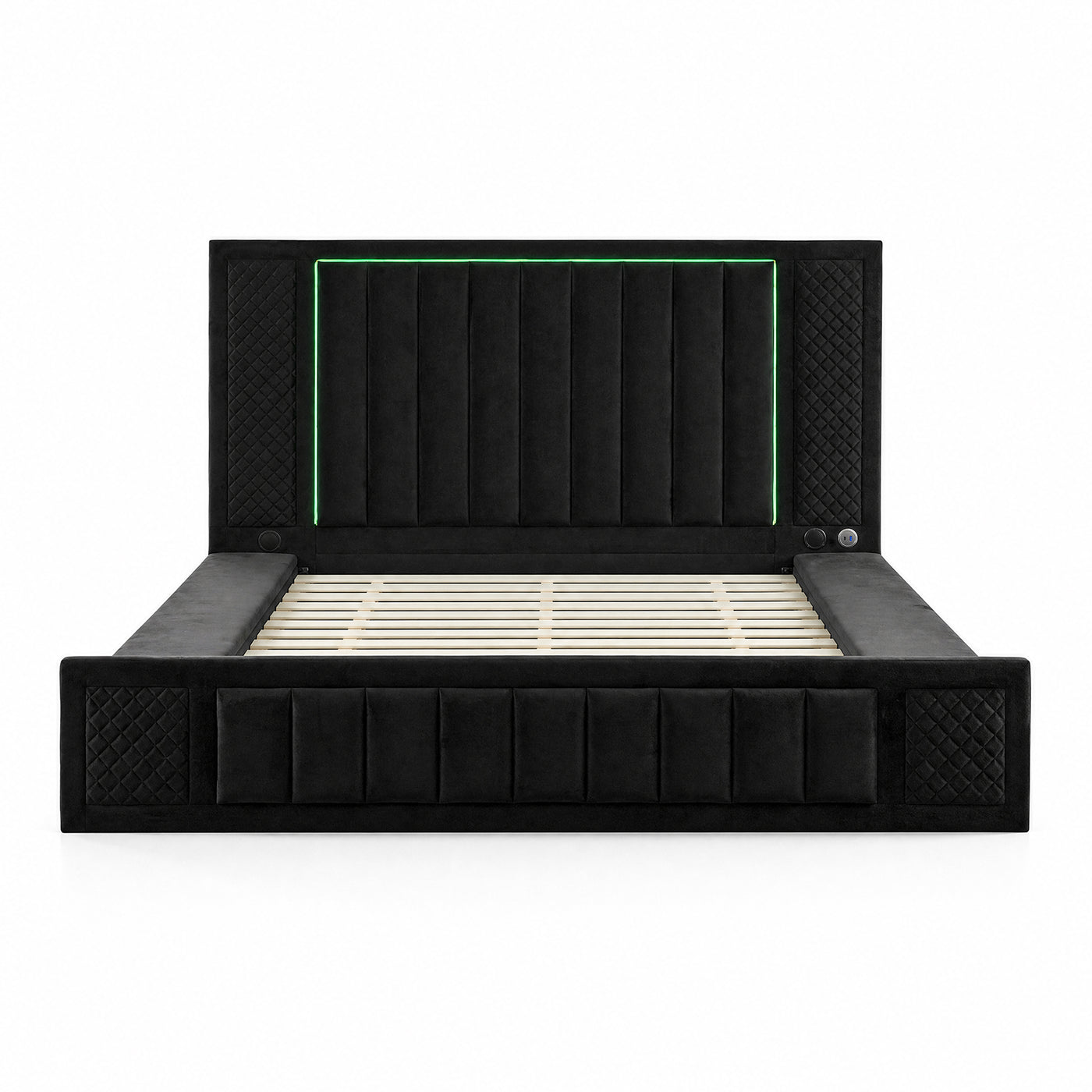 Queen Size LED Storage Bed with Upholstered Headboard