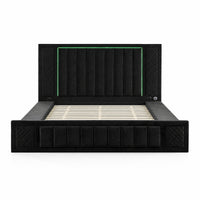 Queen Size LED Storage Bed with Upholstered Headboard