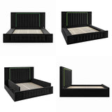 Queen Size LED Storage Bed with Upholstered Headboard