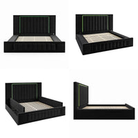 Queen Size LED Storage Bed with Upholstered Headboard