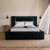 Queen Size LED Storage Bed with Upholstered Headboard