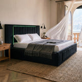 Queen Size LED Storage Bed with Upholstered Headboard