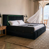 Queen Size LED Storage Bed with Upholstered Headboard
