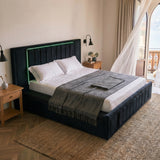 Queen Size LED Storage Bed with Upholstered Headboard