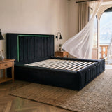 Queen Size LED Storage Bed with Upholstered Headboard