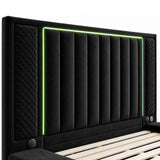 Queen Size LED Storage Bed with Upholstered Headboard